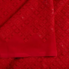 Red Color Georgette Lakhnavi Embroidered Fabric