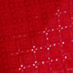 Red Color Georgette Lakhnavi Embroidered Fabric