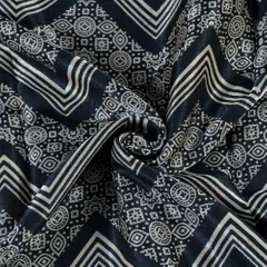 Black Color Mashru Silk Ajrakh Print