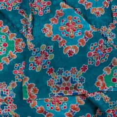 Green Color Georgette Print With Embroidered Fabric