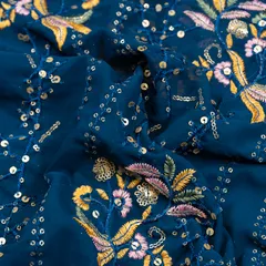 Blue Color Georgette Embroidered Fabric