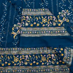 Blue Color Georgette Embroidered Fabric