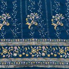 Blue Color Georgette Embroidered Fabric