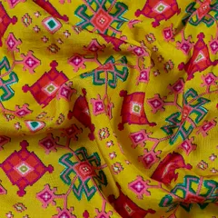 Yellow Color Dola Silk Digital Printed Fabric