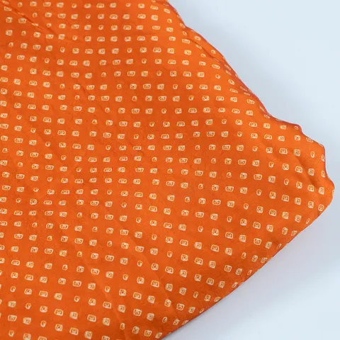 Orange Color Georgette Satin Bandhni Printed Fabric (90Cm Piece)