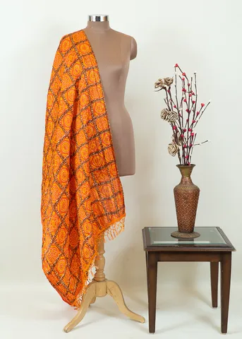 Orange Color Art Silk Crush Bandhani Print Dupatta