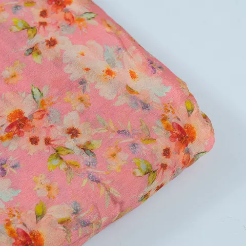 Pink Color Pure Chinon Chiffon Digital Printed Fabric