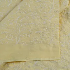 Lemon Color Cotton Thread Lakhnavi Embroidered Fabric