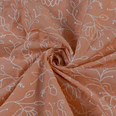 Gajree Color Cotton Thread Lakhnavi Embroidered Fabric