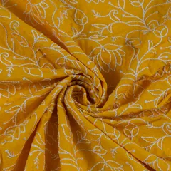 Mustard Color Cotton Thread Lakhnavi Embroidered Fabric