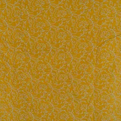 Mustard Color Cotton Thread Lakhnavi Embroidered Fabric