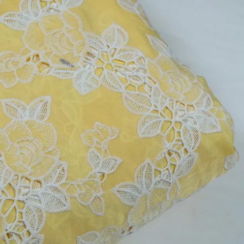 Yellow Color Crepe Thread Embroidered Fabric
