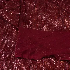 Maroon Color Sequins Net Lycra Embroidered Fabric