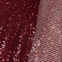 Maroon Color Sequins Net Lycra Embroidered Fabric