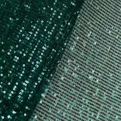 Green Color Sequins Net Lycra Embroidered Fabric