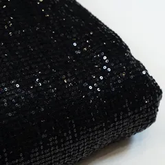 Black Color Sequins Net Lycra Embroidered Fabric
