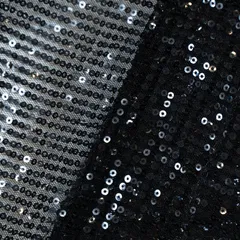 Black Color Sequins Net Lycra Embroidered Fabric