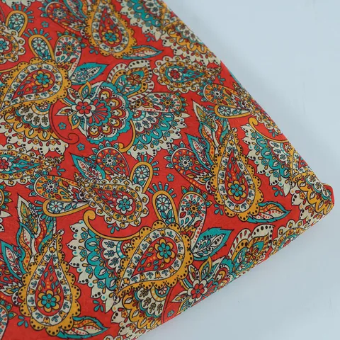 Red Color Crepe Digital Printed Fabric