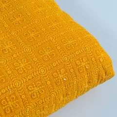 Mustard Color Georgette Chikan Embroidered Fabric