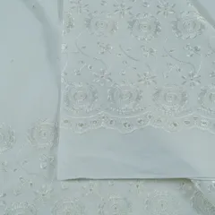 White Color Dyeable Cotton Chikan Embroidered Fabric