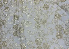 Dyeable Embroidered Cotton White Golden Floral