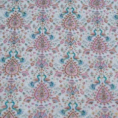 Cream Color Dupion Silk Printed Embroidery Fabric