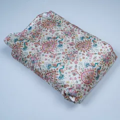 Cream Color Dupion Silk Printed Embroidery Fabric