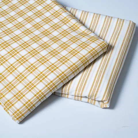 Yellow Color Cotton Yarn Dyed Checks and Stripes Fabric Set