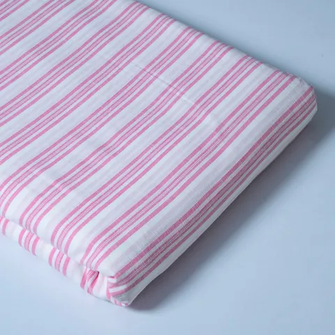 Pink Color Cotton Yarn Dyed Stripes Fabric