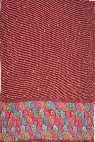 Maroon Color Embroiderd Georgette Pleated Printed Fabric with Green Border
