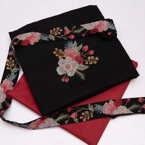 Black and Maroon Color Cotton Embroidered DIY Set