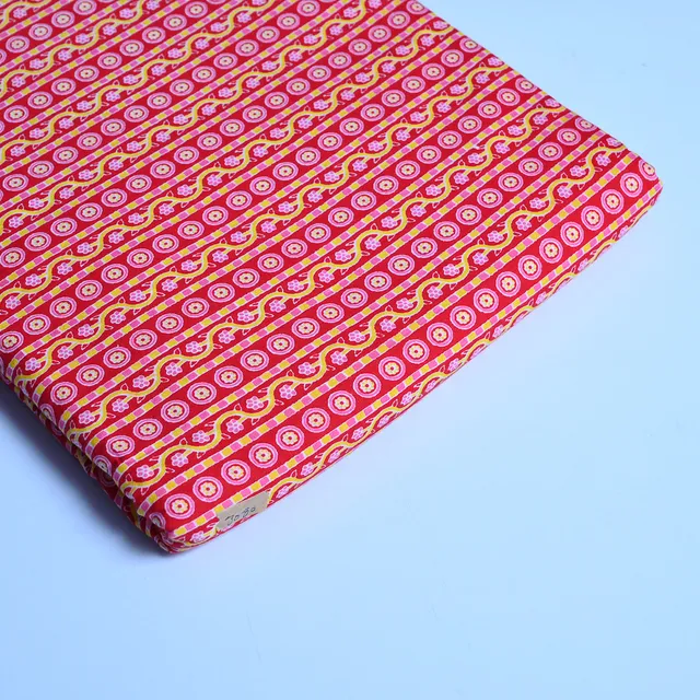 Red Color With Yellow Stripes Cotton Printed Fabric