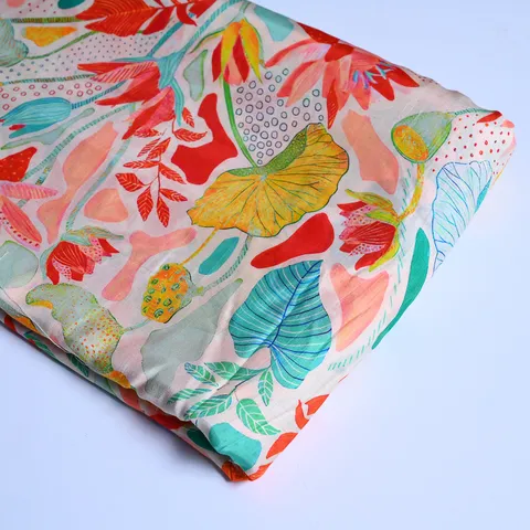 Kalamkari Floral Pattern Japan Cotton Silk Fabric(1Meter Piece)