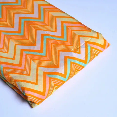 Orange Color Geometric Zig Zag pattern Japan Cotton Silk Fabric