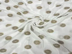 Dyeable Embroidered Georgette White Golden Floral Motifs 3