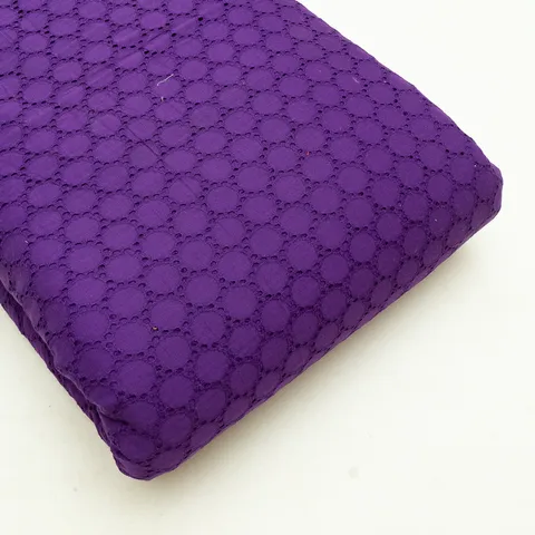 Purple Color Cotton Chikan Embroidered Fabric