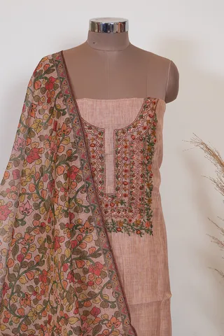 Peach Color Tissue Chanderi Embroidered Shirt with Bottom and Chanderi Dupatta