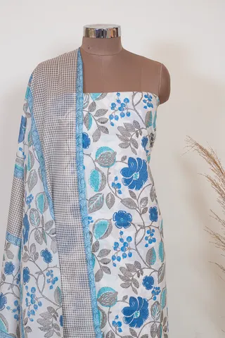White Color Printed Cotton Shirt with Bottom and Mal Cotton Dupatta