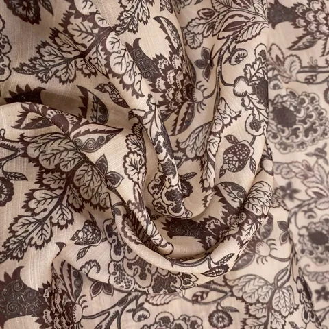 Fawn Linen Satin Printed Fabric (70Cm Piece)