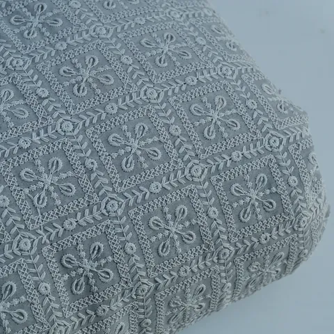 Grey Color Georgette Chikan Embroidered Fabric (1Meter Piece)