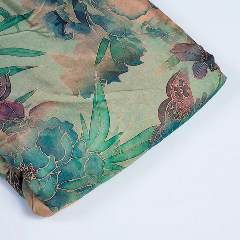 Green Color Muslin Digital Printed Fabric