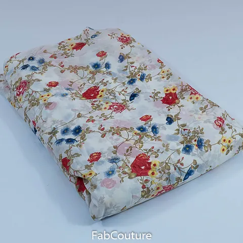 Off-white Colour Georgette Printed Fabric (75Cm Piece)