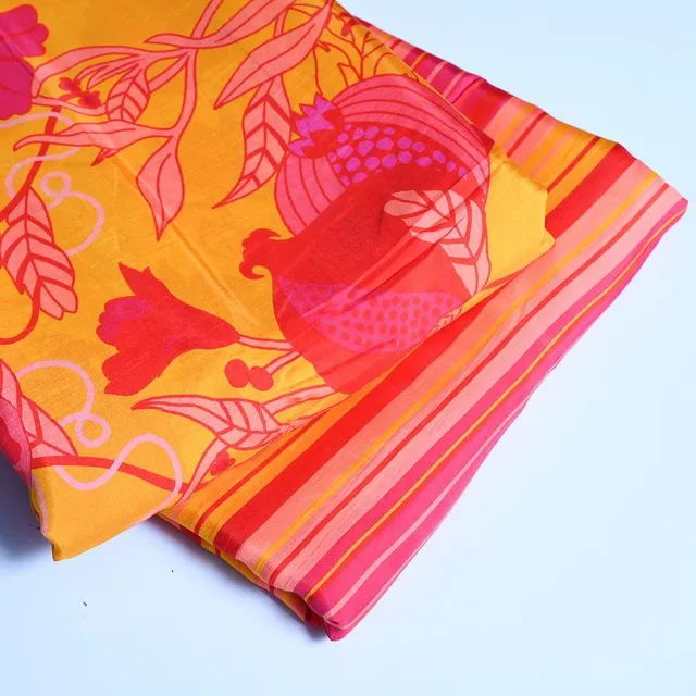 5 Mtr. Yellow and Multi Color Print Cotton Silk Digital Printed fabric Set
