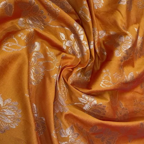 Orange Coloured Jaal Jacquard Silk fabric (1Meter Piece)