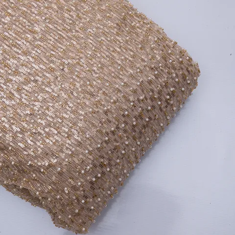 Biege Color Net Pearl and Sequin Embroidery