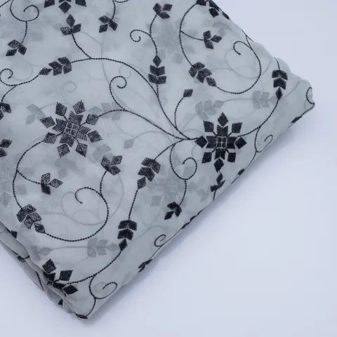 Light Grey Color Satin Organza Embroidery