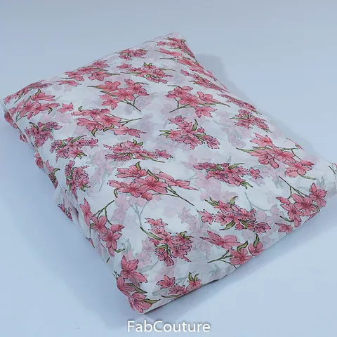 Pink Colour Georgette Printed Fabric (1Meter Piece)