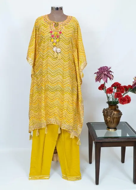 Muslin Printed Kaftaan With Rayon Bottom