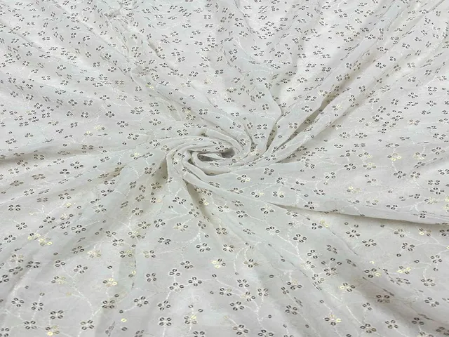 Dyeable Embroidered Georgette White Golden Floral 8