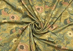 Denim Lycra Olive Green Flower